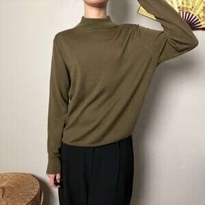 muji green wool minimalist mock neck oversized boyfriend baggy sweater